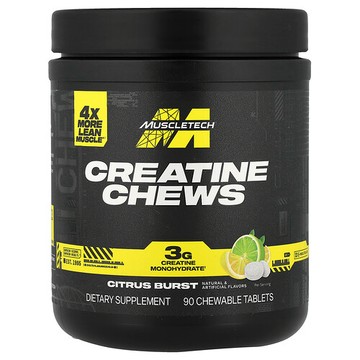 MuscleTech, 肌酸咀嚼片，爆裂柑橘味，3 克，90 片咀嚼片（每片 1 克）