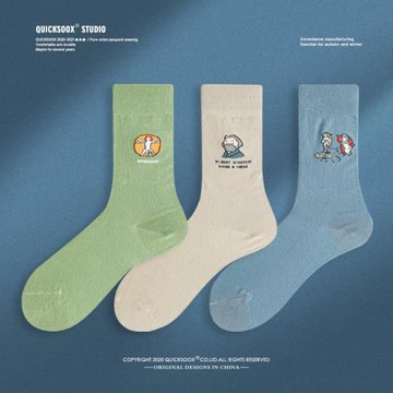 快客襪子可愛情侶日系中筒棉防臭吸汗綠色灰色原創愛因斯坦無骨襪