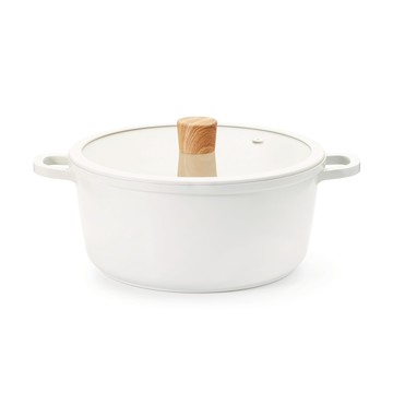SENSARTE JP-SA-TG4624 24cm 不沾雙耳桌上鍋 陶瓷不沾塗層 附鍋蓋 IH瓦斯爐適用 白色