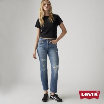 Levis 女款 Wedgie高腰修身直筒牛仔長褲 / 淺藍破壞加工 / 及踝款