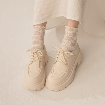 經典英倫風圓頭綁帶厚底樂福鞋 杏  GC92BE