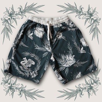 醜小鴨短褲 雛菊印花 湖水綠