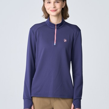 【WILDLAND荒野】女彈性斜紋拉鍊保暖機能衣夜空藍色