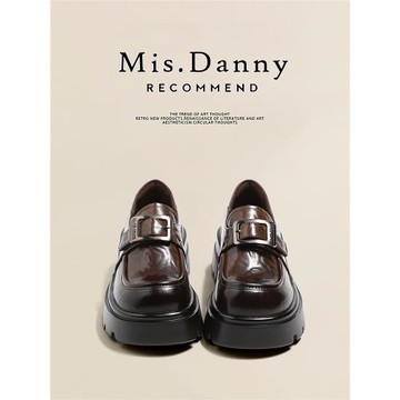 真皮增高5.5cm厚底樂福鞋女2025夏秋方扣單鞋擦色英倫亮面小皮鞋