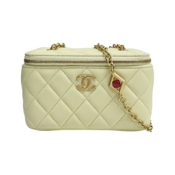 CHANEL 香奈兒 黃色 菱格紋 羊皮 Vanity Chain Bag 肩背包 【二手名牌BRAND OFF】