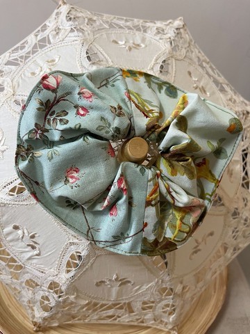 綠鳥叢林/雙色大腸圈髮束/日本印花布