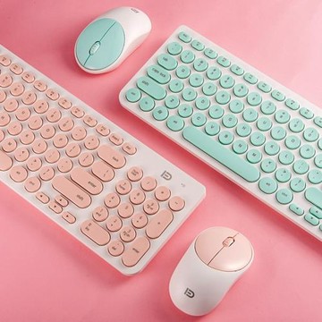 富德無線鍵盤鼠標套裝朋克圓形鍵帽靜音省電辦公無線鍵鼠一件套裝