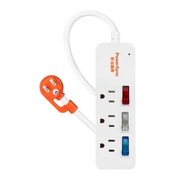 PowerSync 群加 3開彩色開關防雷擊延長線 3孔 TS3C9012  1.2m  1條  白色