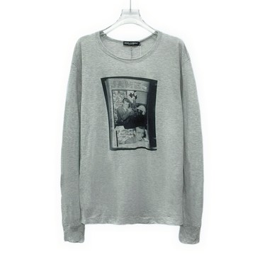 (L) dolce gabbana質感棉質印花灰色長袖上衣