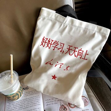 好好學習天天向上帆布包女大學生上課帆布袋2025年新款包包單肩