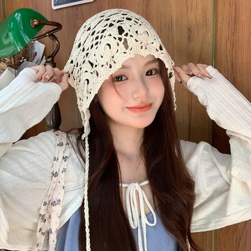 春夏手工鉤織流蘇套頭帽女韓系可愛薄款旅游拍照文藝包頭帽潮鏤空