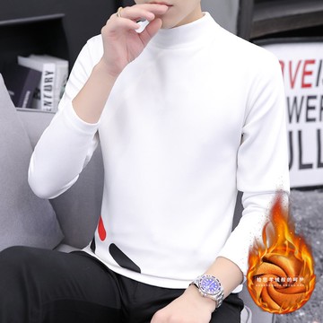 半高領長袖t恤男舒適加絨秋冬季打底衫內搭?潮流秋衣上衣服