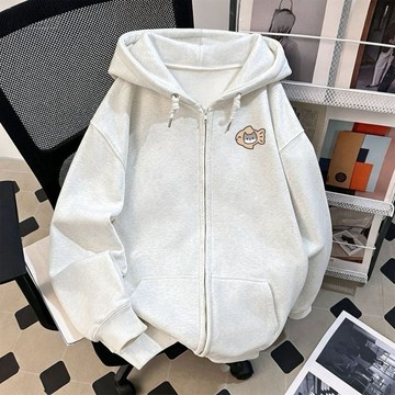 台灣出貨 韓版百搭超好看女生衣著  設計感上衣 印花連帽衛衣  寬鬆百搭外穿拉鏈長袖T 0719