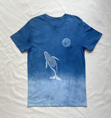 日本製造 瑕疵品 滿月躍動鯨魚 whale 藍染 organic cotton 絞染 shibori