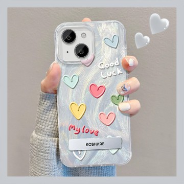 ✨彩色愛心支架殼適用蘋果17 1615手機殼iphone14promax 13羽紗12高階11