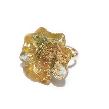 日本樹脂黃色金合歡立體戒指(戒圍可調)