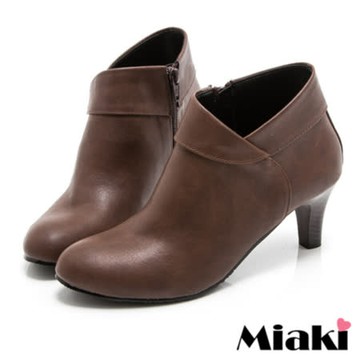 【Miaki】MIT 踝靴偶像韓劇側拉鍊圓頭短靴 (咖啡色)