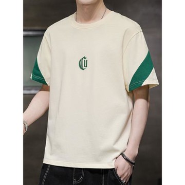 純棉短袖t恤男士夏季潮流潮牌半截袖男款2023新款條紋體恤上衣服