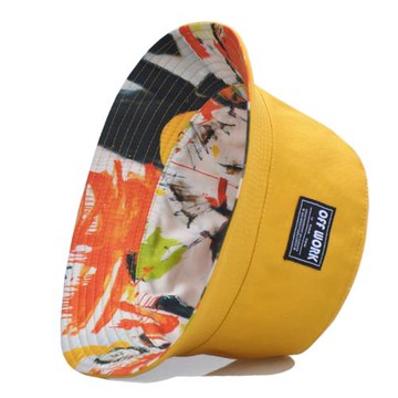 OFFWROK潮搭新品涂鴉雙面戴漁夫帽女夏天韓版百搭寬檐遮陽防曬帽