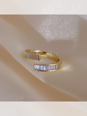 塔蘭白貝方形鋯石戒指女個性時尚開口戒ins小眾設計網紅食指指環