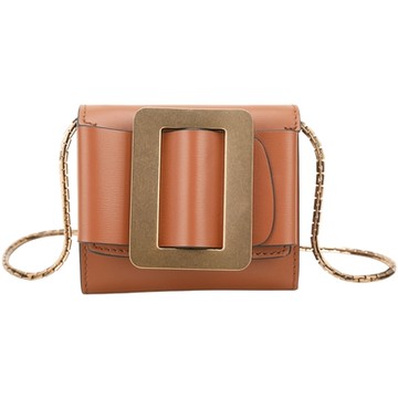 BOYY Buckle 玫瑰金仿舊方釦斜背卡片夾/零錢包(可拆鍊帶/棕色)