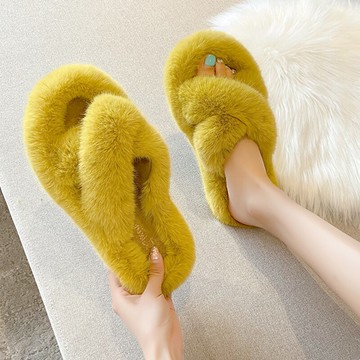 ins毛毛拖鞋女外穿網紅2021新款秋冬季可愛懶人兔毛絨交叉棉拖潮