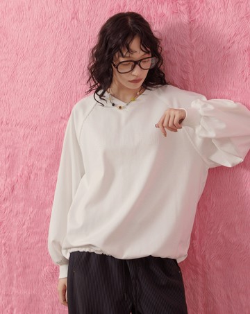 蕾絲滾邊V領抽繩大學T(兩色)