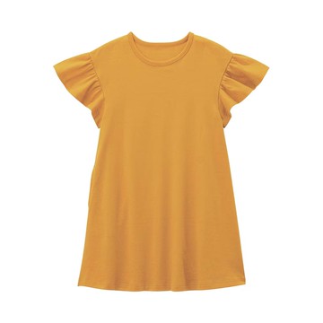 日本千趣會 - 可愛修身廓形荷葉袖洋裝-芥黃