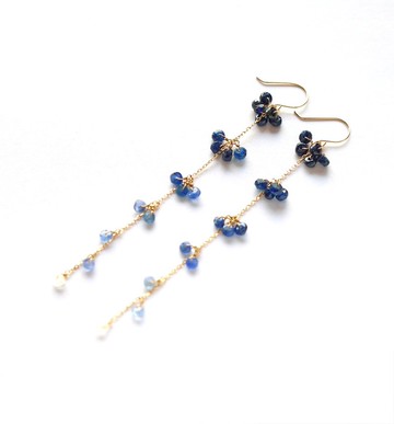九月誕生石 K10 藍寶石漸層長耳鉤式耳環 ~ESPOIR~