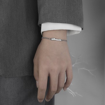 純銀手鏈男潮ins小眾設計高級感輕奢手繩個性簡約單身男士首飾品