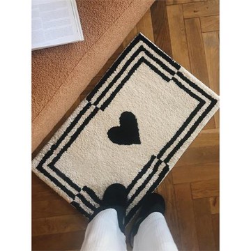莫語 愛心簇絨地墊 黑白北歐風可愛入戶腳墊進門墊客廳臥室地毯