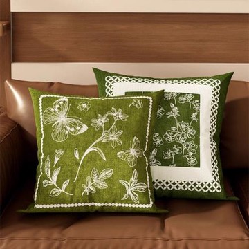 中古風抱枕綠色輕奢感花靠枕方形客廳沙發法式復古靠墊可拆洗