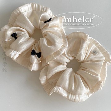 🔥2件9折🍊臺北出貨🍊可開發票韓國東大門白色珠光歐根紗輕奢珍珠蝴蝶結髮圈愛心貝殼馬尾發繩女