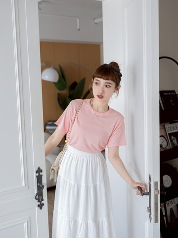 正韓圓領素面坑條短袖上衣 KR050701-531 【現貨】