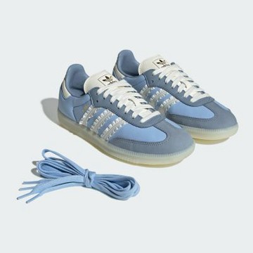 adidas 休閒鞋 Samba OG W 女鞋 荷葉邊 藍 白 復古 德訓鞋 愛迪達 JR8829