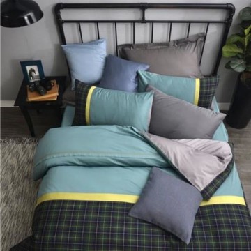 【Caliphil佳麗惠寢具】300織精梳棉  雙人加大床包被單四件組  里茲  英倫經典格紋 100%美國棉  台灣製