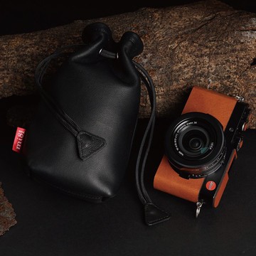 束口袋【純色相機羊皮袋 黑】收納袋 鏡頭袋 保護袋