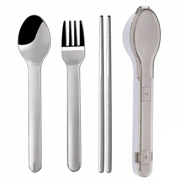 不鏽鋼便攜餐具3件組 19 x 4.5 x 3cm 130g  湯匙 + 叉子 + 筷子  灰盒  1組