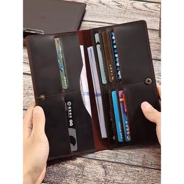 瘋馬皮復古風男錢包長款簡約薄款手拿包真皮多卡位女錢夾2025新款