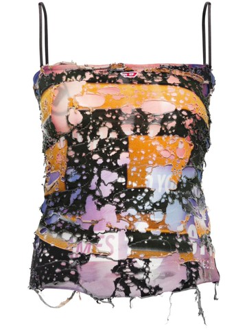 Diesel - T-bialik distressed tank top - women - Cotton/Polyester/Elastane - L - Black