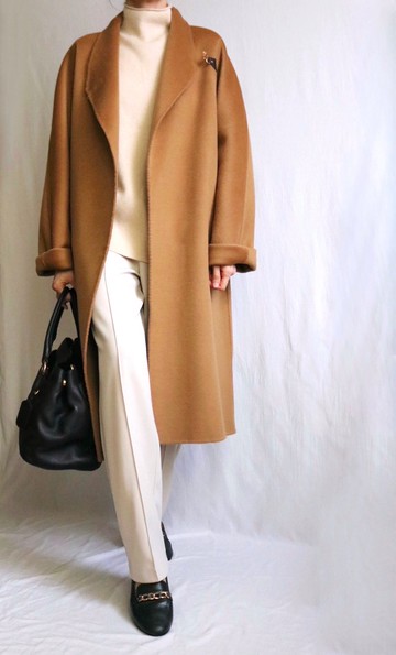 栗駝色喀什米爾羊毛披風式大衣