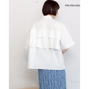 【POU DOU DOU】白色背部荷葉短袖衫 PPV46966