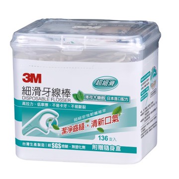 3M細滑牙線棒-薄荷木糖醇,盒裝136支入(附隨身盒)