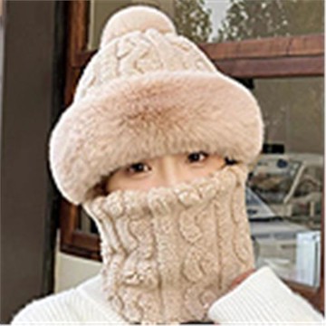 【Decoy】韓版保暖 仕女防風防寒加厚加絨套頭帽脖圍一體保暖帽 /卡其色