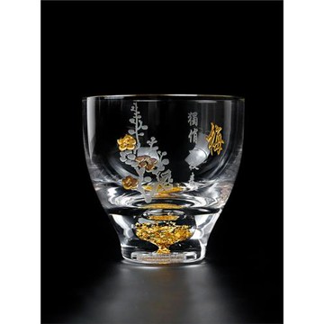 手工茶杯梅花杯梅蘭竹菊玻璃品杯個人杯單杯水晶玻璃金箔鎏金杯子