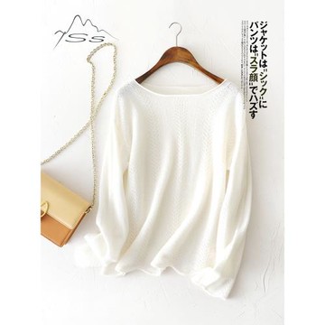 云朵觸感太爽了~羊絨衫女一字領秋冬薄款鏤空針織100純山羊絨毛衣