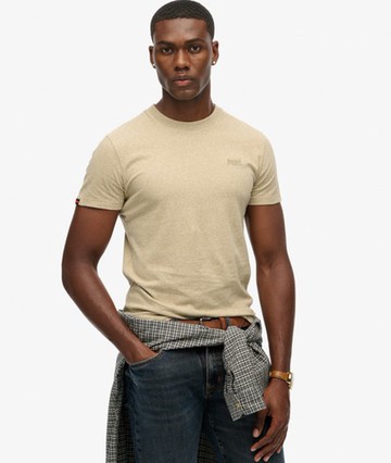 Superdry Men's Men's Organic Cotton Essential Logo T-shirt Beige / Tan Brown Fleck Marl - Size: Xxxl