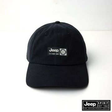 JEEP 男裝 美式復古布標棒球帽-黑色