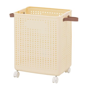 【H&R安室家】可折疊提把收納籃 附輪 BNF118(置物籃 收納籃 手提收納籃 折疊收納籃)淺咖