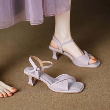 2026夏季新款時尚仙女風配裙子小跟細跟夏天絕美紫色涼鞋女款外穿